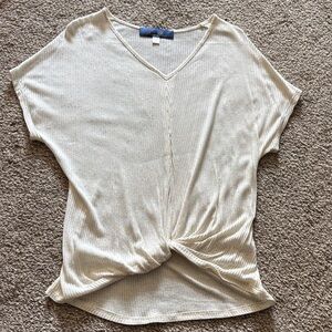 Blue Rain Cream Twist-Front Blouse